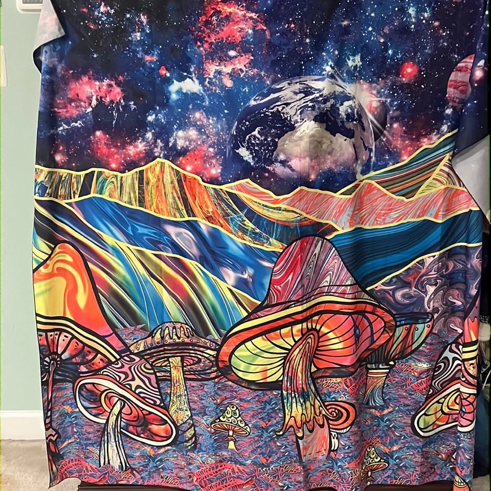 Psychedelic Mushroom Wall Tapestry in Multicolor